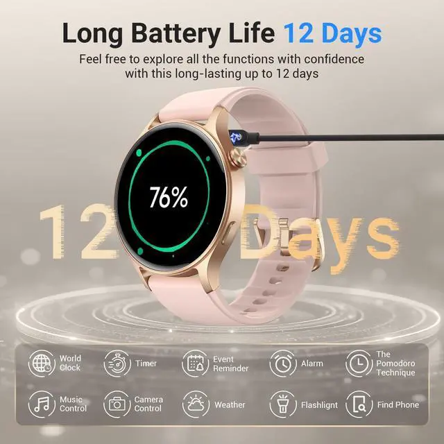 Alt view image 7 of 7 - Smart Watch for Women,1.3" AMOLED Touchscreen Fitness Tracker, Make/Answer Calls, Heart Rate SpO2 Monitor, IP68 Waterproof, Sleep & Activity Tracking Smartwatch for Android Phones iPhone