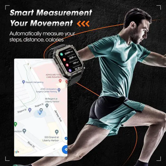 Alt view image 7 of 7 - Military Smart Watches for Men (Answer/Make Call), 100M Waterproof Rugged Smart Watch for Android Phones and iPhone, 1.9" Outdoor Sports Fitness Tracker with Heart Rate, Sleep Monitor, Black