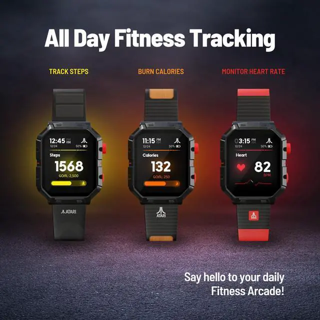 Alt view image 3 of 7 - Atari 2600, Retro Gaming Smartwatch with Selective Tech, All Day Fitness Tracker, Built-in Centipede, Pong, Missile Command, Super Breakout