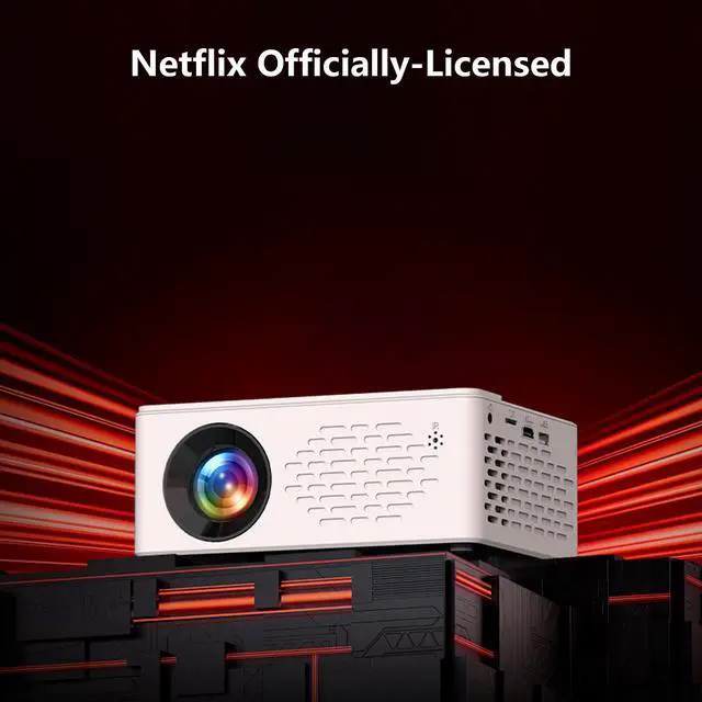 Alt view image 2 of 7 - Netflix-Officially-Licensed Mini Projector with WiFi and bluetooth, 1080P Full HD Portable Projector, Movie Projector Compatible with TV Stick Smartphone/HDMI/USB, indoor & outdoor use