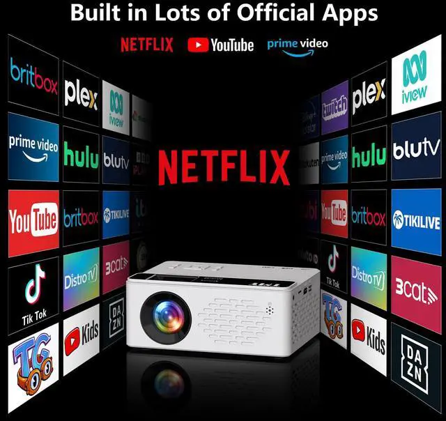 Alt view image 3 of 7 - Netflix-Officially-Licensed Mini Projector with WiFi and bluetooth, 1080P Full HD Portable Projector, Movie Projector Compatible with TV Stick Smartphone/HDMI/USB, indoor & outdoor use