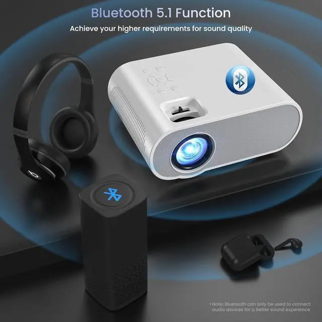 Alt view image 5 of 7 - Projector, Native 1080P Full HD Bluetooth Projector with Speaker, Outdoor Portable Movie Mini Projector Compatible with Laptop, Smartphone, TV Stick, Xbox, PS5
