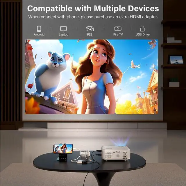 Alt view image 4 of 7 - Mini Projector,  1080P Full HD Supported Video Projector, Portable Outdoor Home Theater Movie Projector, 50% Zoom, Compatible with HDMI, USB, AV, Smartphone/Tablet/Laptop (Small Projector)