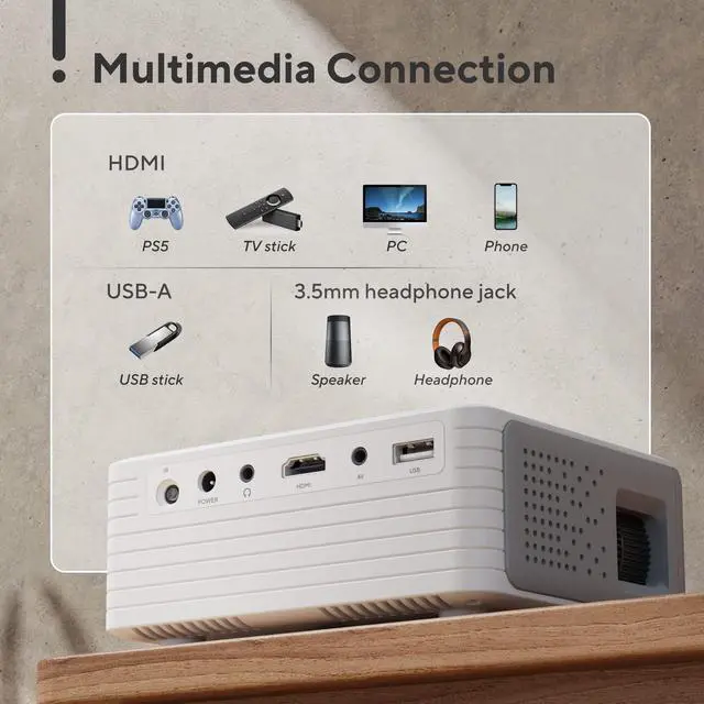 Alt view image 6 of 7 - Mini Projector with WiFi and Bluetooth, 1080P Supported Projector with Projector Stand, Portable Movie Projector for Home Theater/Outdoor, Compatible with iOS/Android/Laptop/TV Stick/HDMI/PS5