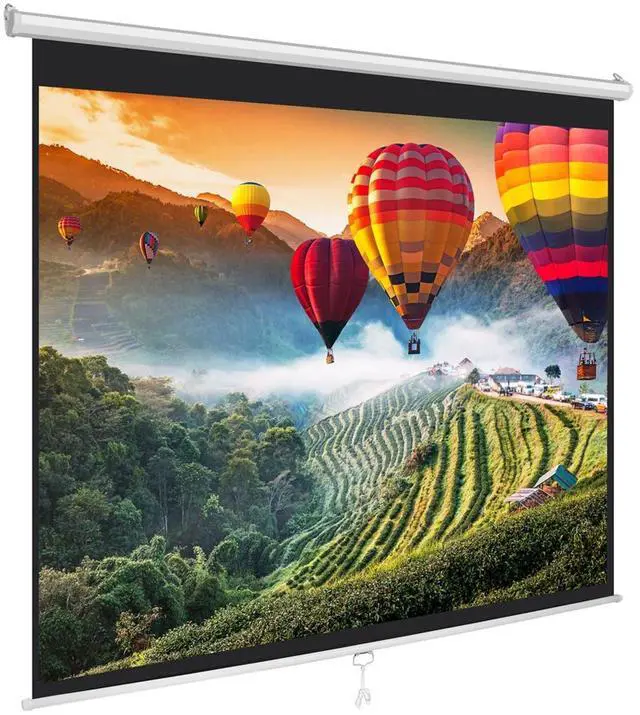 Main image of Manual Pull-Down Projector Screen - Universal 84-inch Roll-Down Retractable Manual Projection Screen w/ Auto-Locking, Adjustable Screen Height, Black Masking Border - 50.3 x 67.3 PRJSM9406