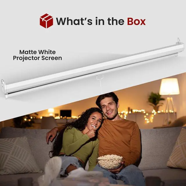 Alt view image 2 of 7 - Manual Pull-Down Projector Screen - Universal 84-inch Roll-Down Retractable Manual Projection Screen w/ Auto-Locking, Adjustable Screen Height, Black Masking Border - 50.3 x 67.3 PRJSM9406