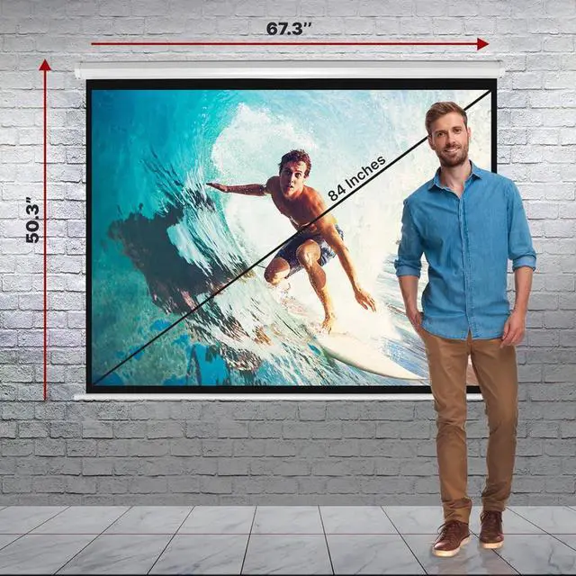 Alt view image 3 of 7 - Manual Pull-Down Projector Screen - Universal 84-inch Roll-Down Retractable Manual Projection Screen w/ Auto-Locking, Adjustable Screen Height, Black Masking Border - 50.3 x 67.3 PRJSM9406