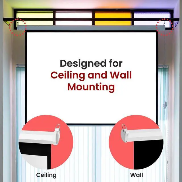 Alt view image 6 of 7 - Manual Pull-Down Projector Screen - Universal 84-inch Roll-Down Retractable Manual Projection Screen w/ Auto-Locking, Adjustable Screen Height, Black Masking Border - 50.3 x 67.3 PRJSM9406