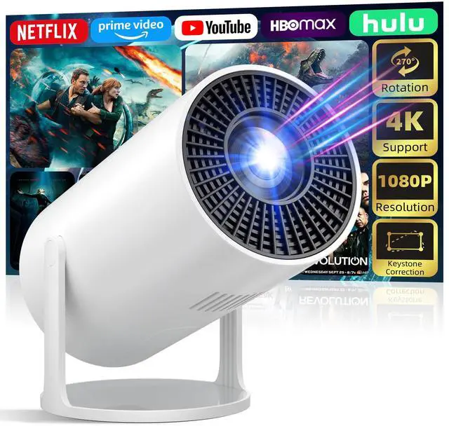Main image of Mini Projector Portable Proyector 4K Support, Full HD 1080P Small Projector with 270° Rotatable Stand, Movie Projector Compatible with TV Stick/Smartphone/HDMI/USB for Bedroom/ Outdoor Camping