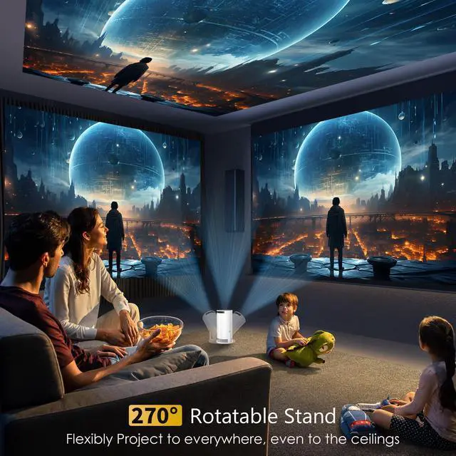 Alt view image 5 of 7 - Mini Projector Portable Proyector 4K Support, Full HD 1080P Small Projector with 270° Rotatable Stand, Movie Projector Compatible with TV Stick/Smartphone/HDMI/USB for Bedroom/ Outdoor Camping