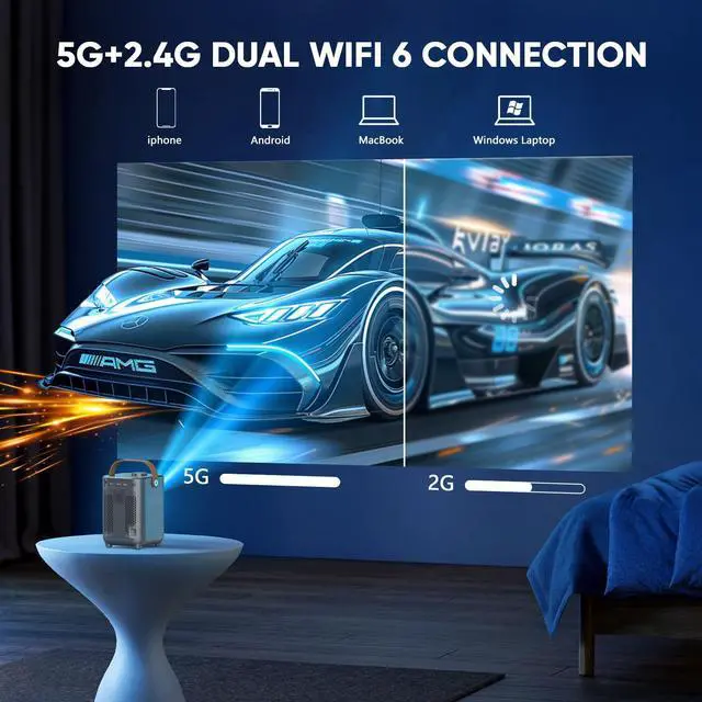 Alt view image 5 of 7 - Electric Focus & Auto Keystone Portable Projector with WiFi and Bluetooth, 1080P Projector with Zoom, Movie Projector for Phone/Laptop/TV Stick/HDMI/USB, Mini Projector for Bedroom or Outdoor