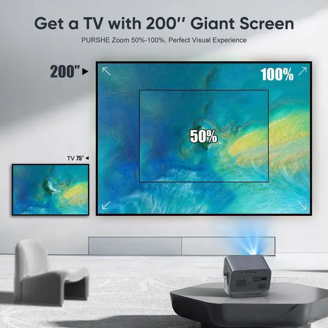 Alt view image 6 of 7 - Auto Focus4K Projector with WiFi and Bluetooth, 360° Rotatable Movie Projector with Auto Keystone & Zoom, Outdoor Projector for Phone/PC/TV Stick/DVD/HDMI/USB