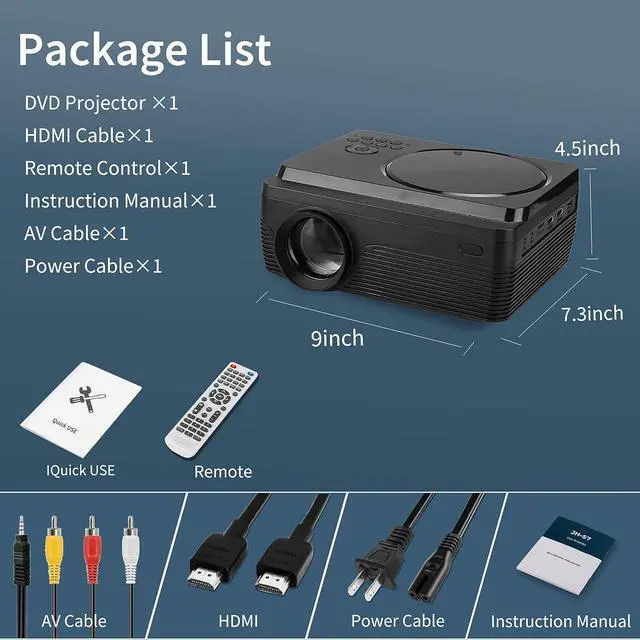 Alt view image 6 of 6 - DVD Projector Portable Built in DVD Player HD 1080P Supported Movie Projector for Outdoor Use Compatible with HDMI, USB, AV, TF, VGA, TV Stick