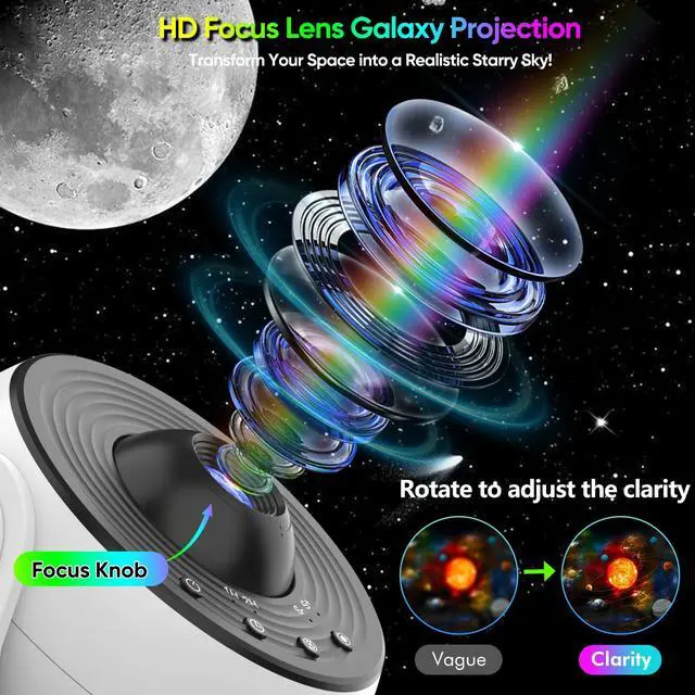 Alt view image 5 of 7 - Upgraded Galaxy Projector for Bedroom, 13 in 1 HD Star Projector Light Projector, 360° Rotating Planetarium Projector with Timer and Simple 4 Button Control for Kids, Ceiling, Gifts, Room Decor