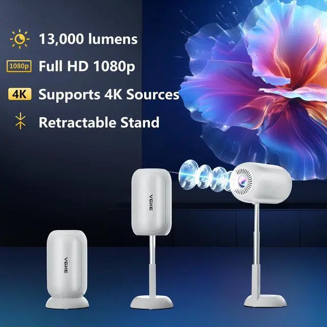 Alt view image 2 of 7 - Mini Portable Projector, Support 4K with WIFI6 & Bluetooth, Auto Keystone Correction, 1080p Outdoor Movie Projector Compatible with HDMI/USB/Smartphone/TV Stick for Home, Bedroom, Outdoor Use