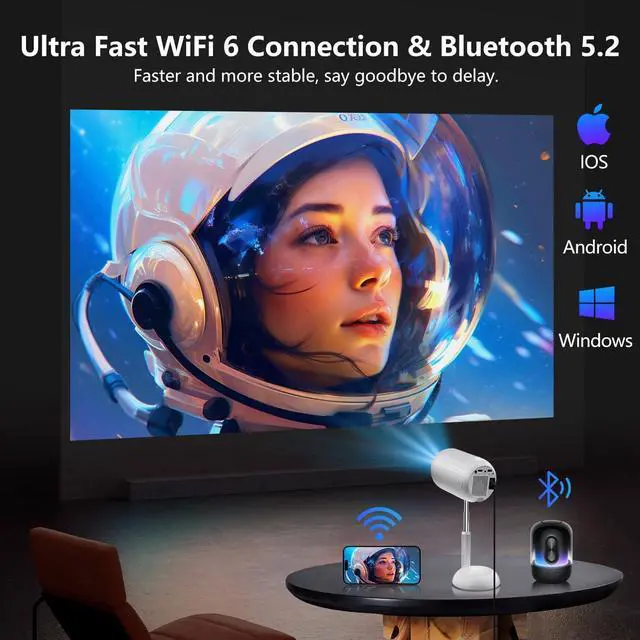 Alt view image 3 of 7 - Mini Portable Projector, Support 4K with WIFI6 & Bluetooth, Auto Keystone Correction, 1080p Outdoor Movie Projector Compatible with HDMI/USB/Smartphone/TV Stick for Home, Bedroom, Outdoor Use