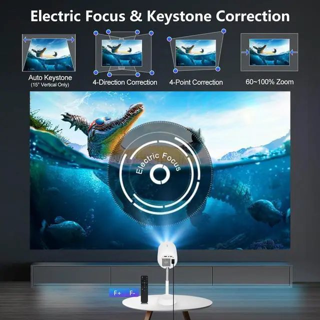 Alt view image 4 of 7 - Mini Portable Projector, Support 4K with WIFI6 & Bluetooth, Auto Keystone Correction, 1080p Outdoor Movie Projector Compatible with HDMI/USB/Smartphone/TV Stick for Home, Bedroom, Outdoor Use
