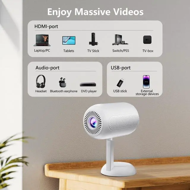 Alt view image 6 of 7 - Mini Portable Projector, Support 4K with WIFI6 & Bluetooth, Auto Keystone Correction, 1080p Outdoor Movie Projector Compatible with HDMI/USB/Smartphone/TV Stick for Home, Bedroom, Outdoor Use