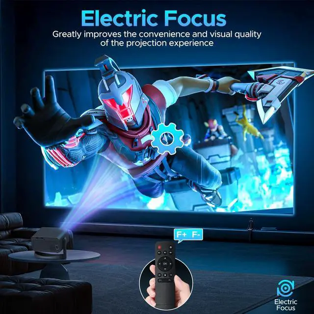Alt view image 4 of 7 - Projector with WiFi and Bluetooth, Portable 4k Movie Projector, 1080P HD Support, 360° Adjustable Stand, Electric Focus & Auto Keystone Correction, Compatible for Phone, TV Stick, HDMI, USB, Laptop