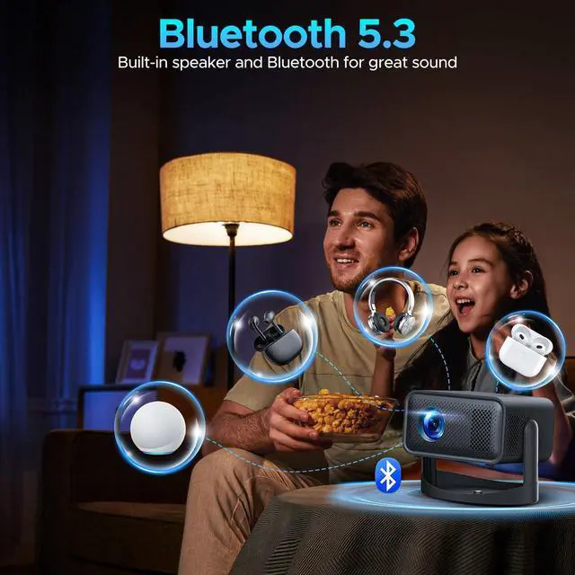 Alt view image 6 of 7 - Projector with WiFi and Bluetooth, Portable 4k Movie Projector, 1080P HD Support, 360° Adjustable Stand, Electric Focus & Auto Keystone Correction, Compatible for Phone, TV Stick, HDMI, USB, Laptop