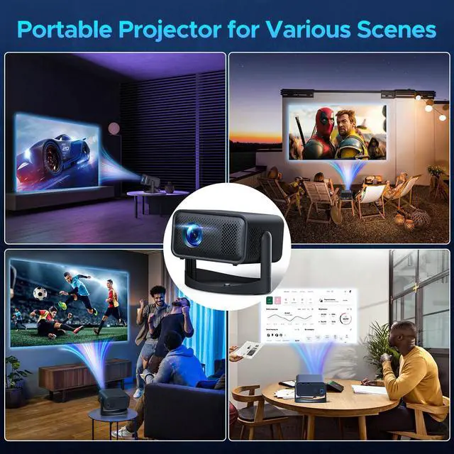 Alt view image 7 of 7 - Projector with WiFi and Bluetooth, Portable 4k Movie Projector, 1080P HD Support, 360° Adjustable Stand, Electric Focus & Auto Keystone Correction, Compatible for Phone, TV Stick, HDMI, USB, Laptop