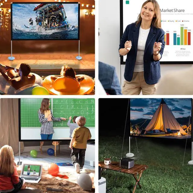 Alt view image 2 of 6 - Portable Projector Screen Stand Outdoor: Movie Projection Screen 80 inch 4K HD16:9 Outside Screen with Carry Bag for Home Theater Backyard Cinema Travel Foldable Anti Crease