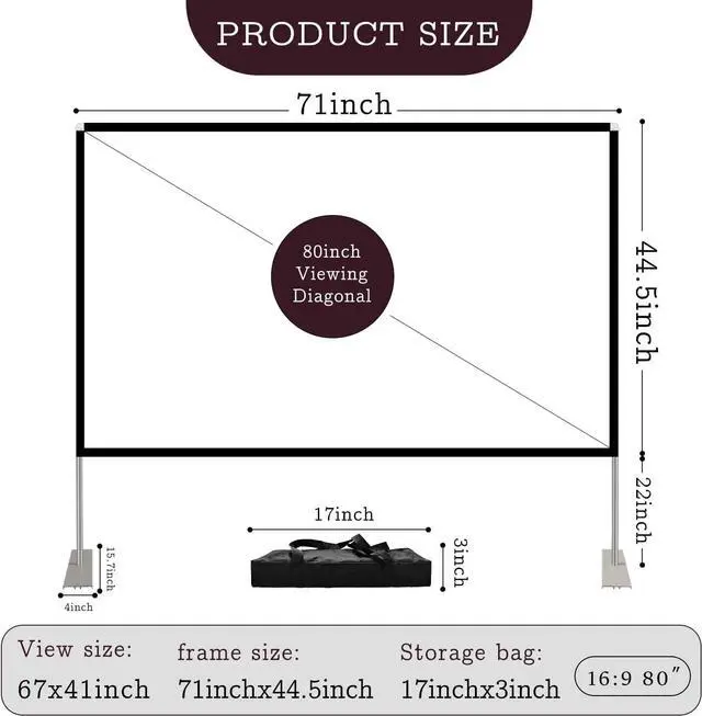 Alt view image 5 of 6 - Portable Projector Screen Stand Outdoor: Movie Projection Screen 80 inch 4K HD16:9 Outside Screen with Carry Bag for Home Theater Backyard Cinema Travel Foldable Anti Crease