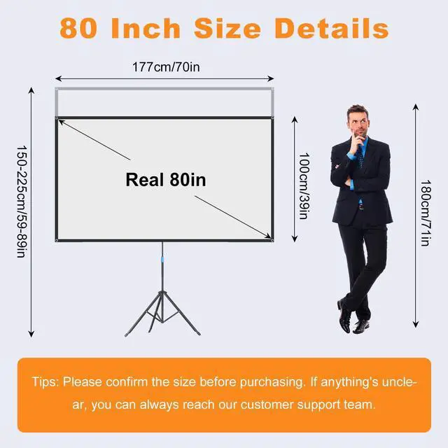 Alt view image 3 of 7 - Projector Screen with Stand, 80 Inch Portable Projector Screen Outdoor Indoor, 1.2 Gain Fiberglass Projection Screen, 16:9 Outdoor Movie PVC Screen with Carrying Bag for Movie Night (White Screen)