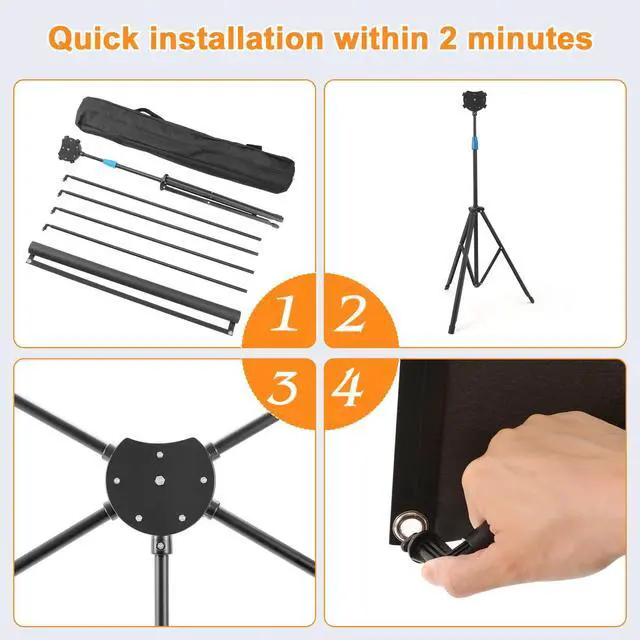 Alt view image 6 of 7 - Projector Screen with Stand, 80 Inch Portable Projector Screen Outdoor Indoor, 1.2 Gain Fiberglass Projection Screen, 16:9 Outdoor Movie PVC Screen with Carrying Bag for Movie Night (White Screen)