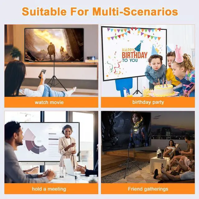 Alt view image 7 of 7 - Projector Screen with Stand, 80 Inch Portable Projector Screen Outdoor Indoor, 1.2 Gain Fiberglass Projection Screen, 16:9 Outdoor Movie PVC Screen with Carrying Bag for Movie Night (White Screen)