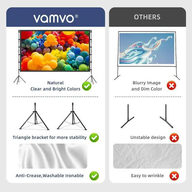 Alt view image 4 of 6 - Projector Screen Outdoor,  Projector Screen with Stand Portable 120" Foldable ProjectorScreen, 10 Feet Indoor Movie-Screen with Carrying Bag for Home Theater Backyard Movie Night