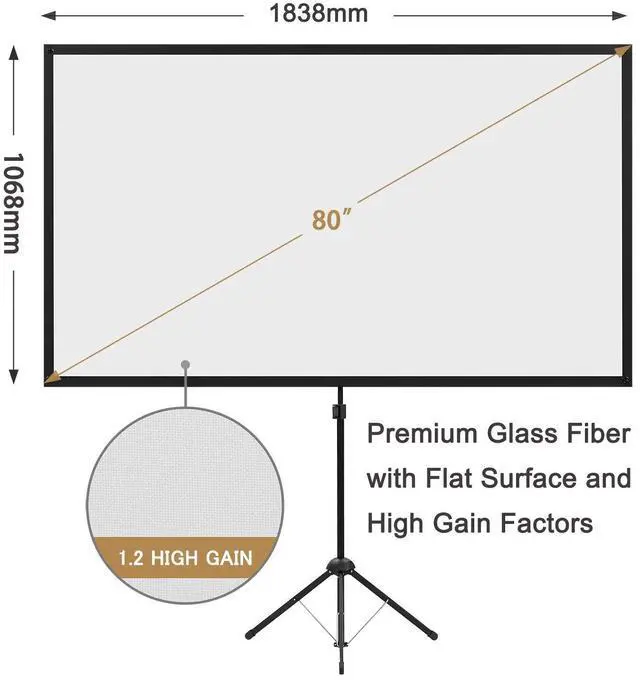 Alt view image 2 of 7 - Portable Projector Screen with Stand, Outdoor Movie Screen, 80 Inch 16:9, Light-Weight, Mobile and Compact, Easy Setup and Carrying, Projection Screen with 1.2 Gain Glass Fiber, Idea for Home Cinema.
