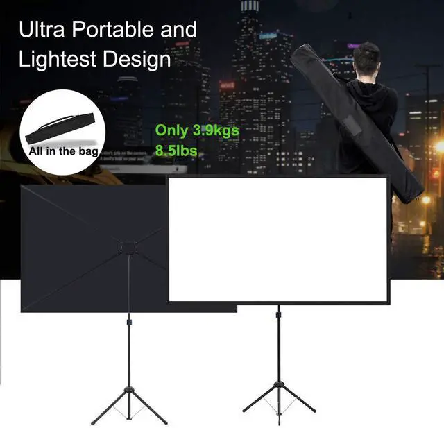 Alt view image 4 of 7 - Projector Screen with Stand, Portable Projector Screen and Stand, 60 Inch 16:9, Outdoor Projection Screen, Aluminium Frame, Lightweight and Compact, Easy Setup, Idea for Home Cinema, Backyard Party.