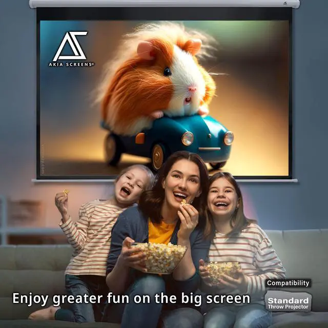 Alt view image 4 of 7 - 100 inch Projector Screen Pull Down Manual B 4:3 or 92" 16:9, 95" 16:10 8K 4K HD 3D Ceiling Wall Mount White Portable Projection Screen for Indoor Movie Home Theater Office AK-M100V1