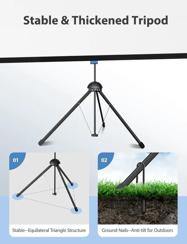Alt view image 5 of 7 - Projector Screen with Stand,  80-inch Outdoor Indoor Projector Screen 16:9 4K HD PVC, 1.5 Gain Portable Wrinkle-Free Movie Screen for Home Backyard Theater with Carry Bag, Ground Nails