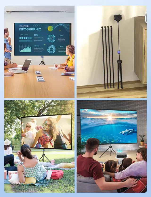Alt view image 7 of 7 - Projector Screen with Stand,  80-inch Outdoor Indoor Projector Screen 16:9 4K HD PVC, 1.5 Gain Portable Wrinkle-Free Movie Screen for Home Backyard Theater with Carry Bag, Ground Nails