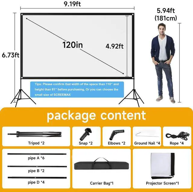 Alt view image 4 of 7 - Outdoor Projector Screen with Stand, 120 inch Foldable Projector Screens with Portable Carry Bag, 16:9 4k HD Rear Front Wrinkle-Free Projection Screen for Movie Night and Indoor Home Theater