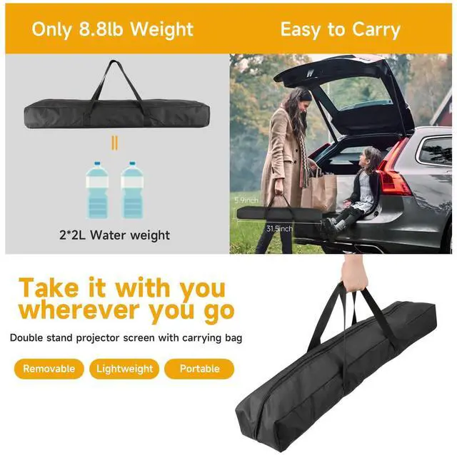 Alt view image 5 of 7 - Outdoor Projector Screen with Stand, 120 inch Foldable Projector Screens with Portable Carry Bag, 16:9 4k HD Rear Front Wrinkle-Free Projection Screen for Movie Night and Indoor Home Theater
