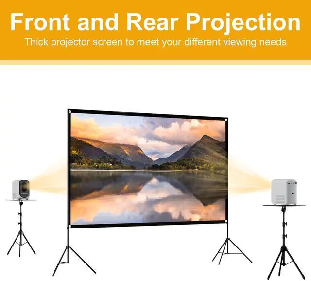 Alt view image 6 of 7 - Outdoor Projector Screen with Stand, 120 inch Foldable Projector Screens with Portable Carry Bag, 16:9 4k HD Rear Front Wrinkle-Free Projection Screen for Movie Night and Indoor Home Theater