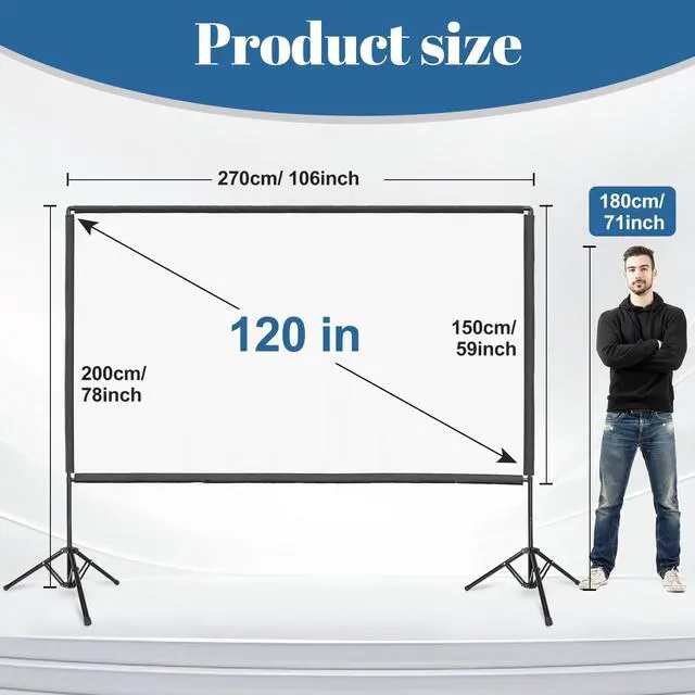 Alt view image 3 of 7 - Outdoor Projector Screen with Stand, Qoolfoto 120 Inch Portable Projector Screen, Indoor Outdoor Projection Screen 16:9 4K HD Wrinkle-Free Movie Screen with Carry Bag for Backyard Movies Home Theater
