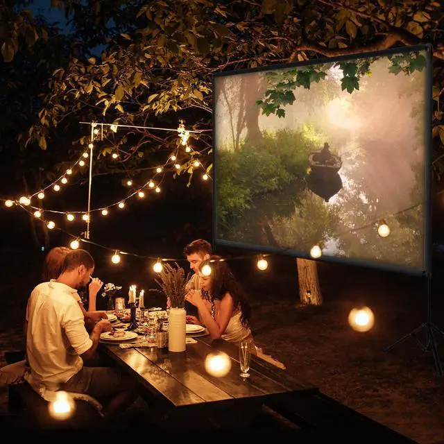 Alt view image 2 of 7 - Outdoor Projector Screen with Stand, Qoolfoto 120 Inch Portable Projector Screen, Indoor Outdoor Projection Screen 16:9 4K HD Wrinkle-Free Movie Screen with Carry Bag for Backyard Movies Home Theater