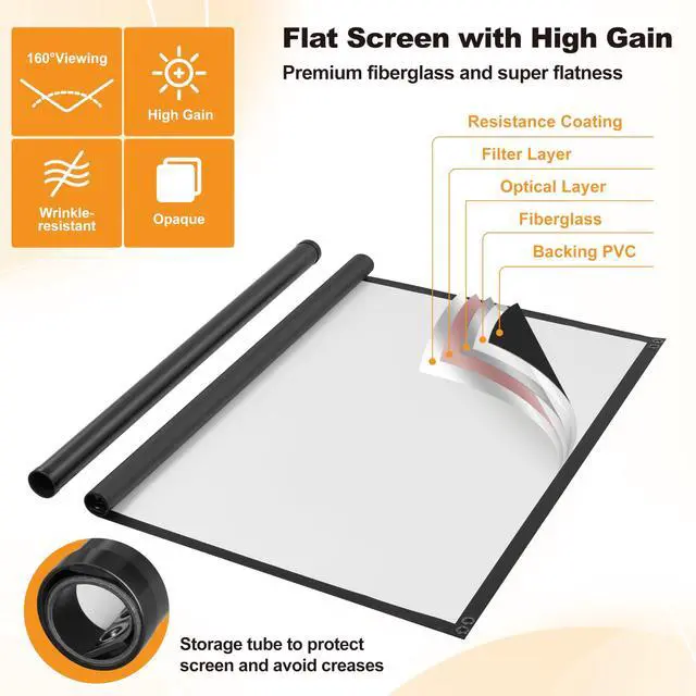 Alt view image 3 of 6 - Outdoor Projector Screen 100 Inch, 16:9, High Gain, Projector Screen with Stand, Wind-resistant Design for Portable Projection Screen Outdoor, With Ropes and Spikes, 4K Image for Home Theater, Camping