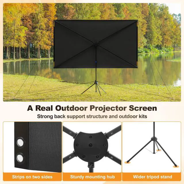 Alt view image 2 of 6 - Outdoor Projector Screen 100 Inch, 16:9, High Gain, Projector Screen with Stand, Wind-resistant Design for Portable Projection Screen Outdoor, With Ropes and Spikes, 4K Image for Home Theater, Camping