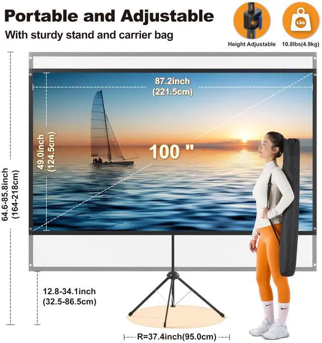 Alt view image 4 of 6 - Outdoor Projector Screen 100 Inch, 16:9, High Gain, Projector Screen with Stand, Wind-resistant Design for Portable Projection Screen Outdoor, With Ropes and Spikes, 4K Image for Home Theater, Camping