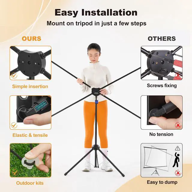 Alt view image 5 of 6 - Outdoor Projector Screen 100 Inch, 16:9, High Gain, Projector Screen with Stand, Wind-resistant Design for Portable Projection Screen Outdoor, With Ropes and Spikes, 4K Image for Home Theater, Camping
