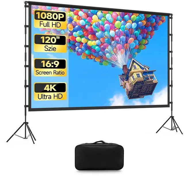 Main image of 120 inch Projection Screen with Stand, 16:9 Foldable Anti-Crease, Movie Portable Projector Screen with Carrying Bag for Outdoor Indoor Home Theater, Office, Classroom, Party, Games