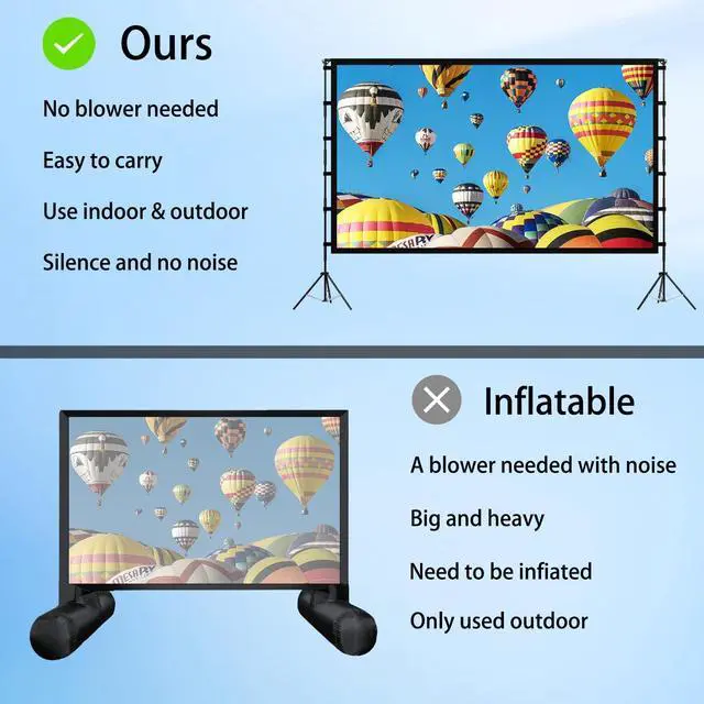 Alt view image 7 of 7 - 120 inch Projection Screen with Stand, 16:9 Foldable Anti-Crease, Movie Portable Projector Screen with Carrying Bag for Outdoor Indoor Home Theater, Office, Classroom, Party, Games