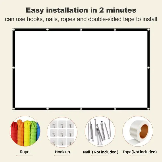 Alt view image 3 of 7 - Projector Screen 200 inch, Large 4K HD 16:9 Foldable Portable Projection Cinema Screen Washable Double-Sided Video Projector Screen Suitable for Backyard Partying