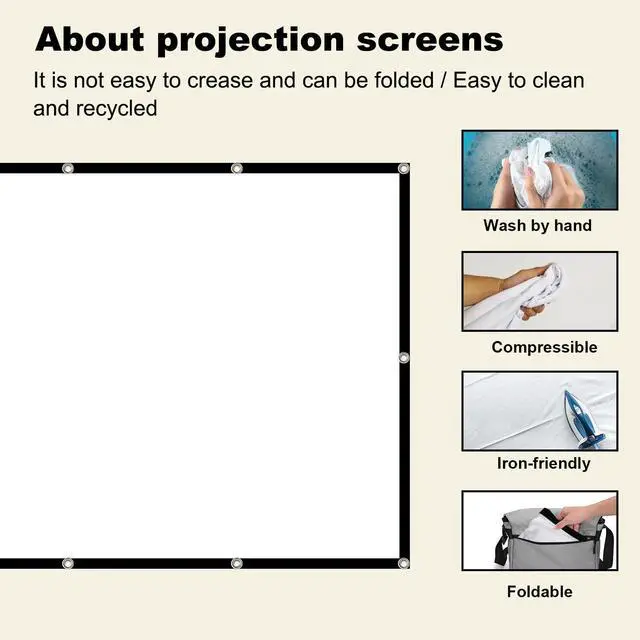 Alt view image 5 of 7 - Projector Screen 200 inch, Large 4K HD 16:9 Foldable Portable Projection Cinema Screen Washable Double-Sided Video Projector Screen Suitable for Backyard Partying