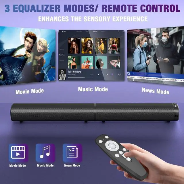 Alt view image 4 of 7 - Sound Bar, 100W Sound Bar for Smart TV, Bluetooth 5.3 Soundbar, 2 in 1 Detachable Home Speaker Bass Effect, Home Theater Surround Sound, ARC/Optical/AUX/USB Connections, for TV/PC/Projectors